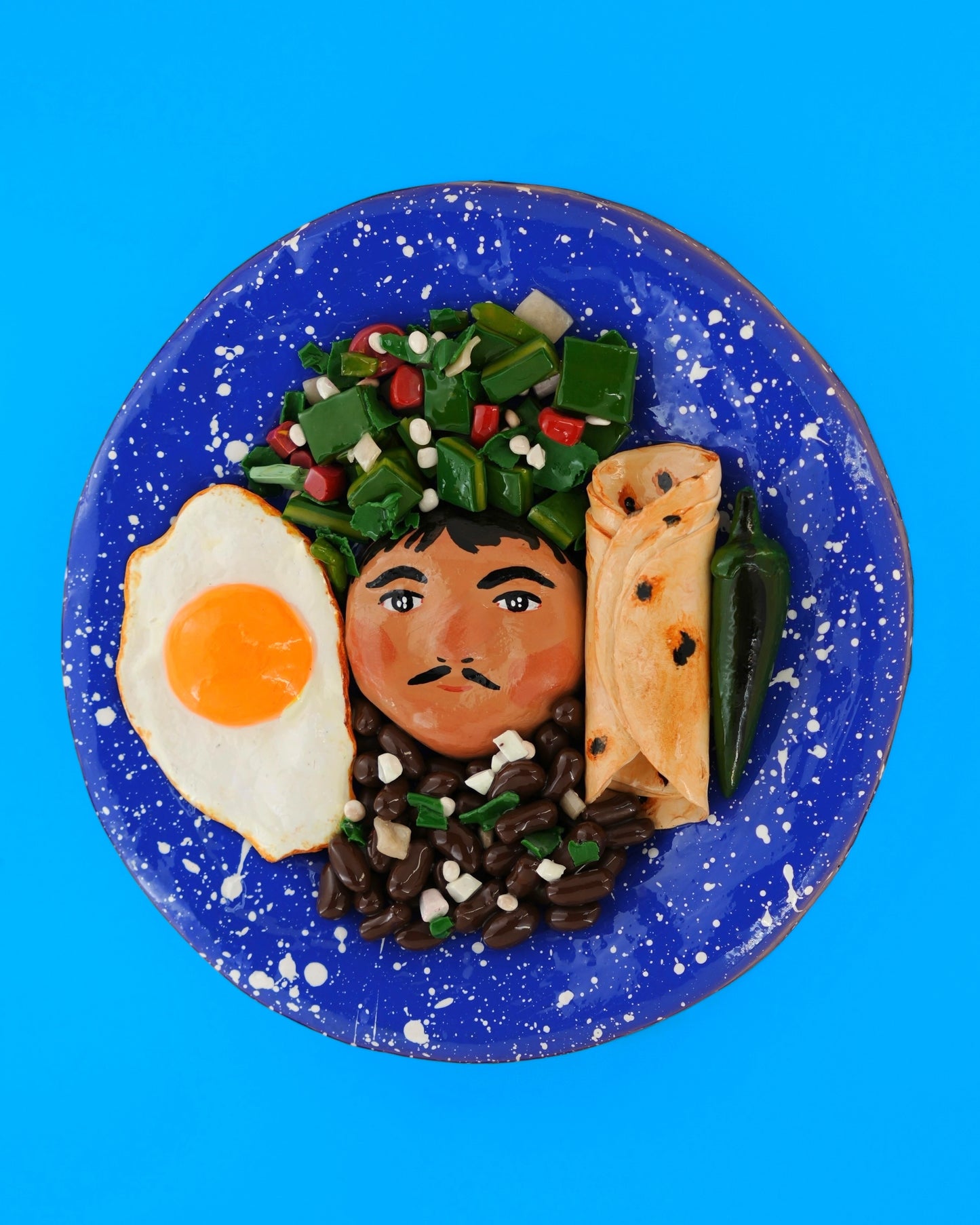 Nopales with a Fried Egg and Beans with a Side of Flour Tortillas