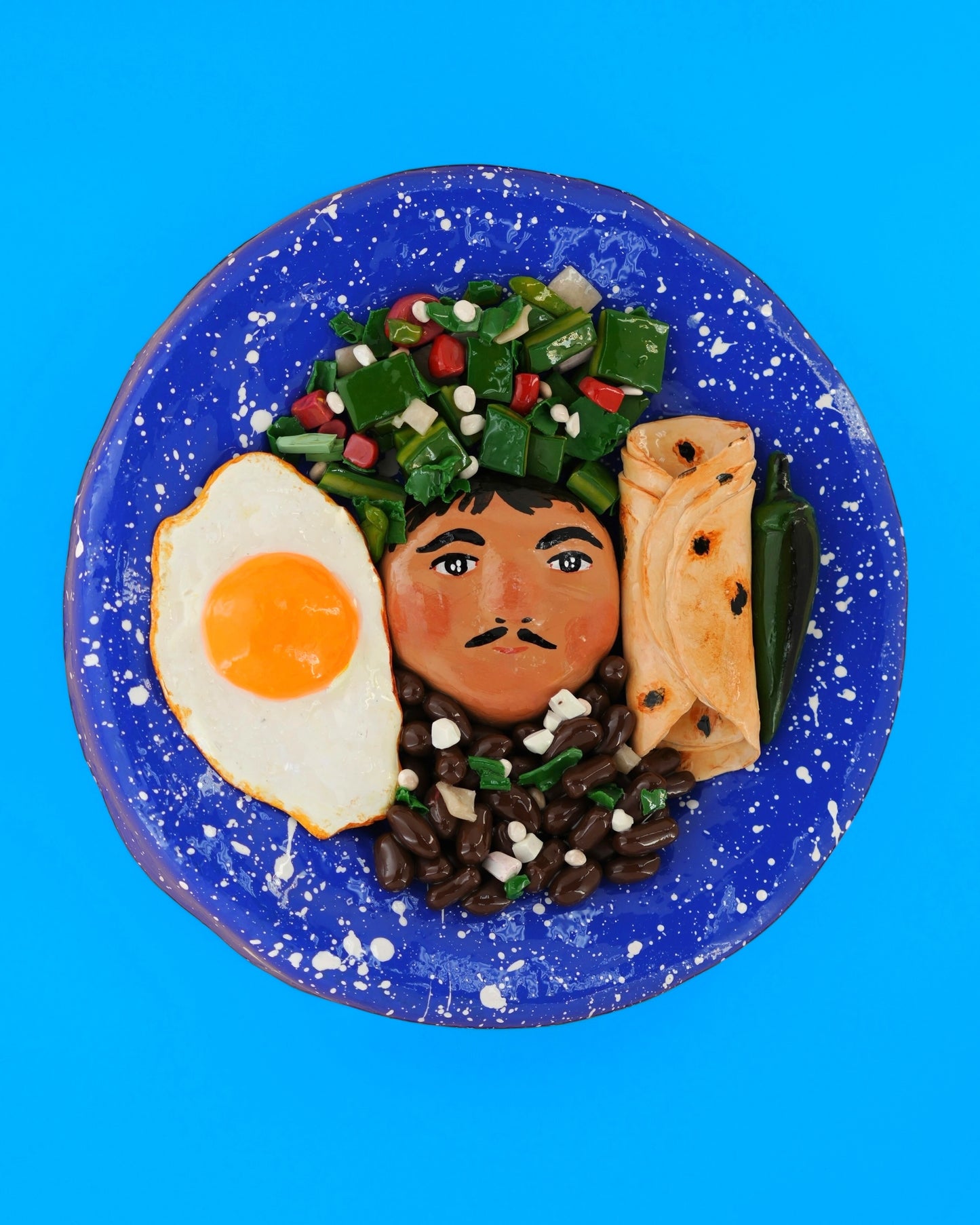 Nopales with a Fried Egg and Beans with a Side of Flour Tortillas