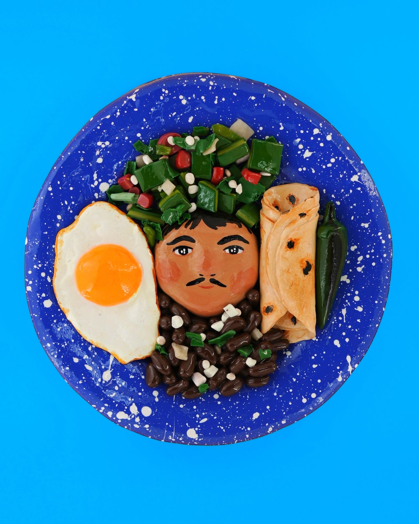 Nopales with a Fried Egg and Beans with a Side of Flour Tortillas